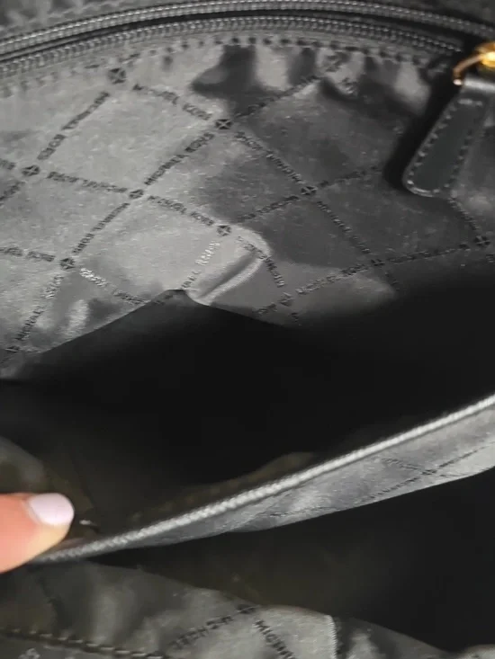 Michael Kors Black Leopard Nylon Backpack Gold Zip MK Logo EUC - Picture 11 of 12